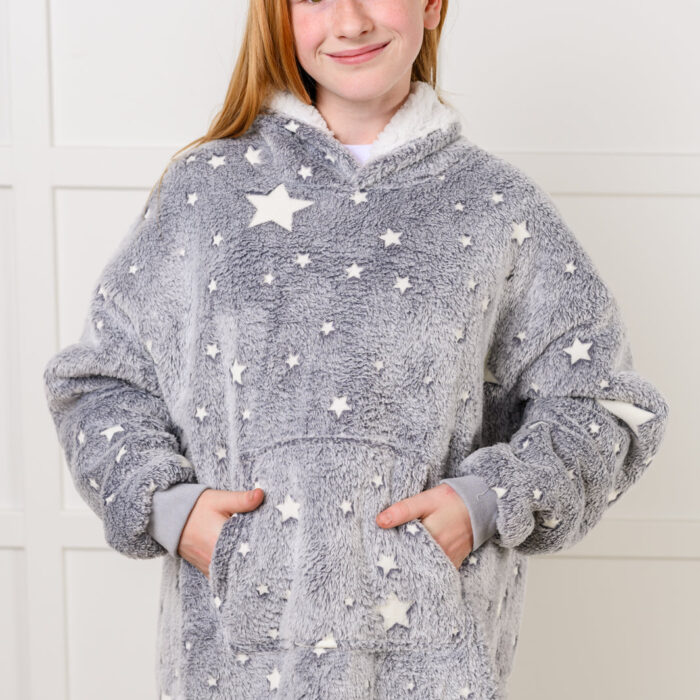 KidsOversizedHoodieBlanketinGreyStars5