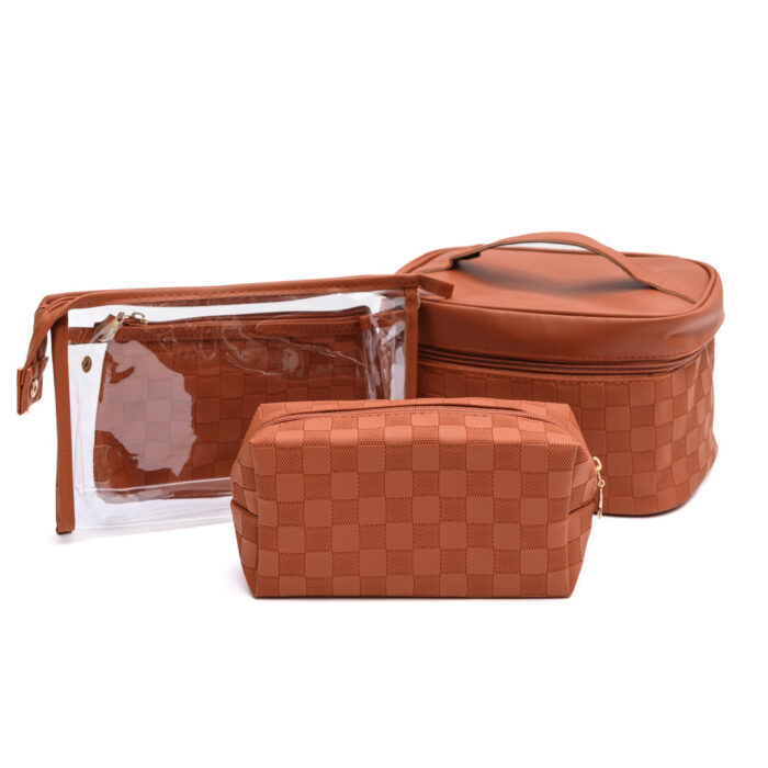 SubtlyCheckedCosmeticBagssetof4inBrown